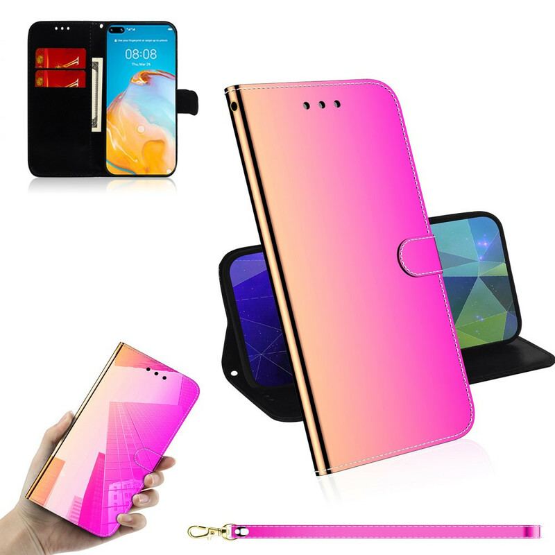 Capa Flip Para Huawei P40 Capa De Espelho De Couro Sintético