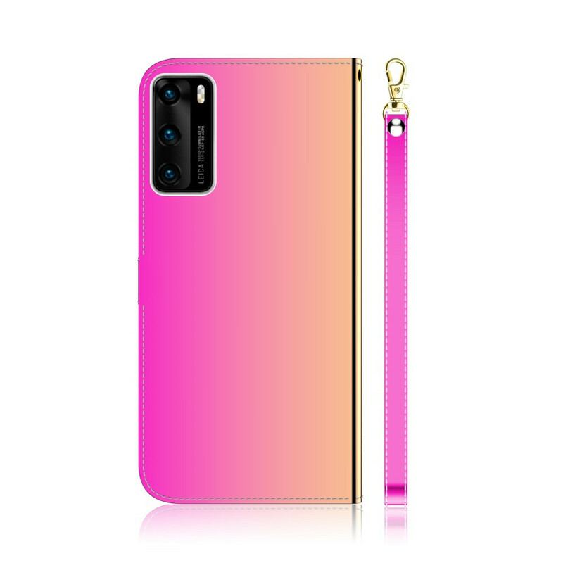 Capa Flip Para Huawei P40 Capa De Espelho De Couro Sintético