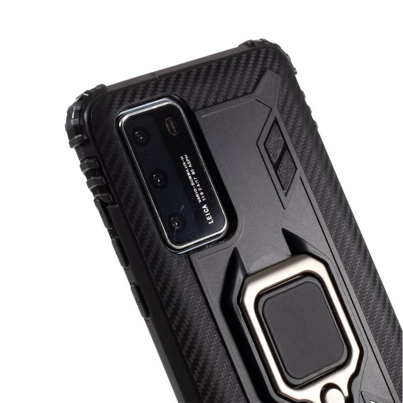 Capa Para Huawei P40 Anel E Fibra De Carbono