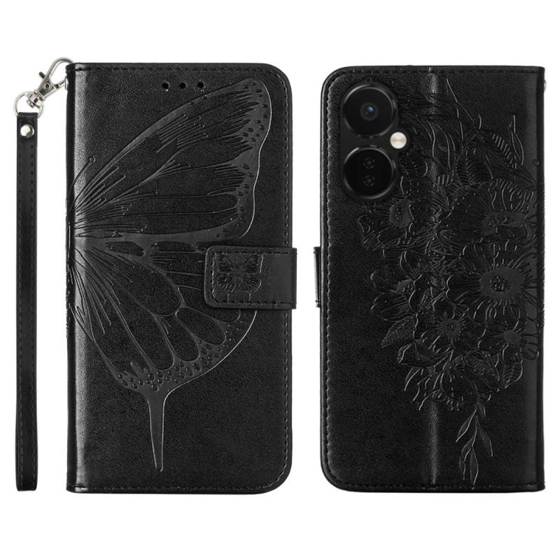 Capa De Couro Para OnePlus Nord CE 3 Lite 5G Borboleta Com Cordão