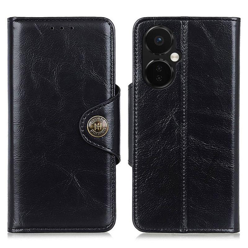 Capa Folio Para OnePlus Nord CE 3 Lite 5G Botão De Imitação De Couro Envernizado Khazneh