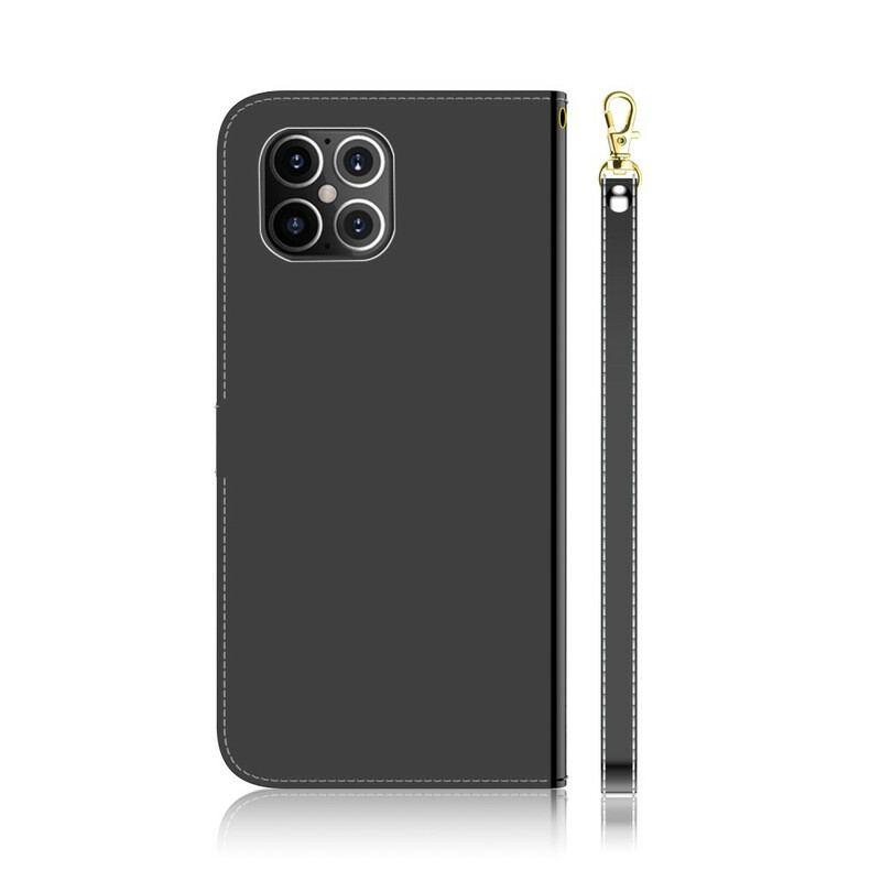 Capa De Couro Para iPhone 12 Pro Max Capa De Espelho De Couro Sintético