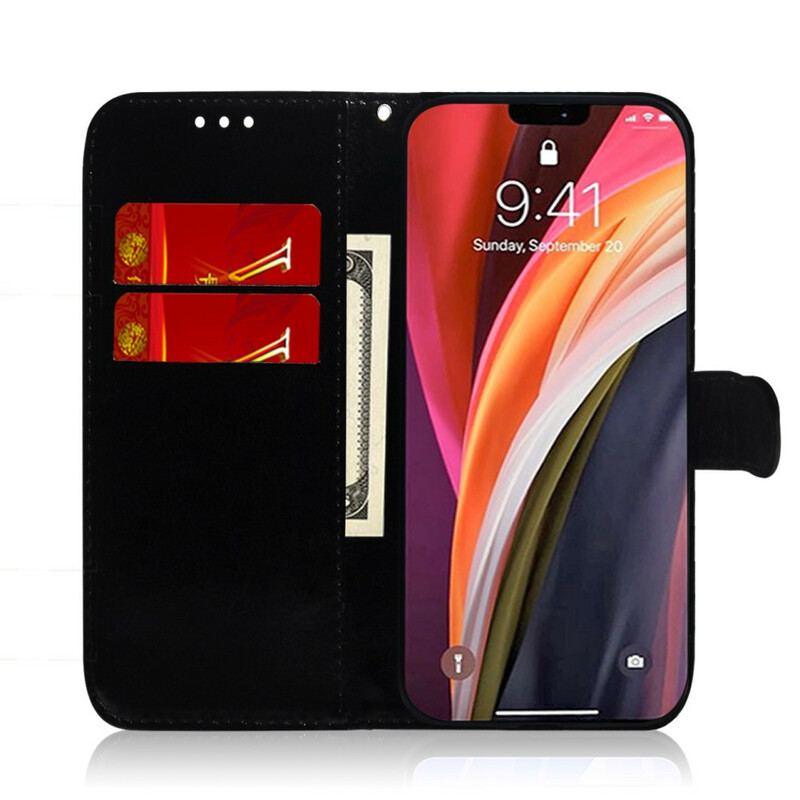 Capa De Couro Para iPhone 12 Pro Max Capa De Espelho De Couro Sintético