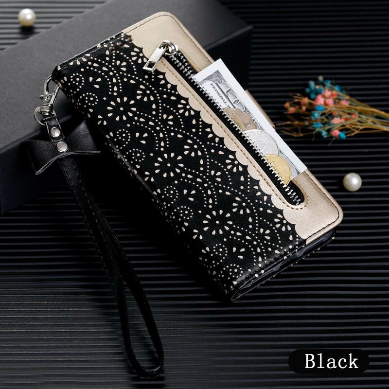 Capa Folio Para iPhone 12 Pro Max De Cordão Bolsa De Moedas Com Alça De Renda