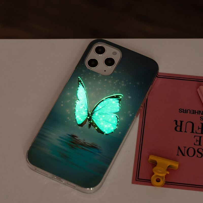 Capa Para iPhone 12 Pro Max Borboleta Azul Fluorescente