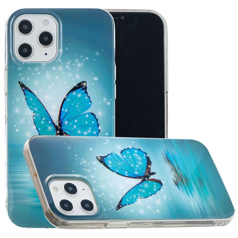 Capa Para iPhone 12 Pro Max Borboleta Azul Fluorescente