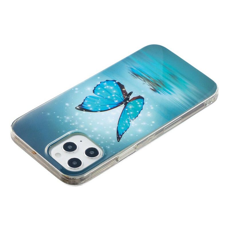 Capa Para iPhone 12 Pro Max Borboleta Azul Fluorescente