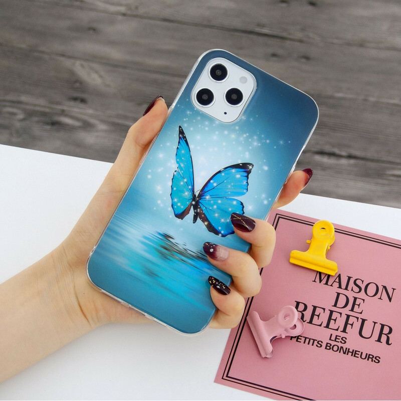 Capa Para iPhone 12 Pro Max Borboleta Azul Fluorescente