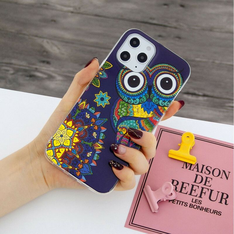 Capa Para iPhone 12 Pro Max Mandala Coruja Fluorescente