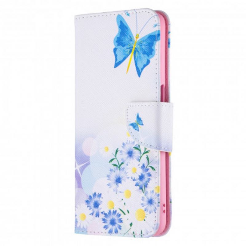 Capa Em Pele Para Oppo A54 5G / A74 5G Borboletas E Flores Pintadas