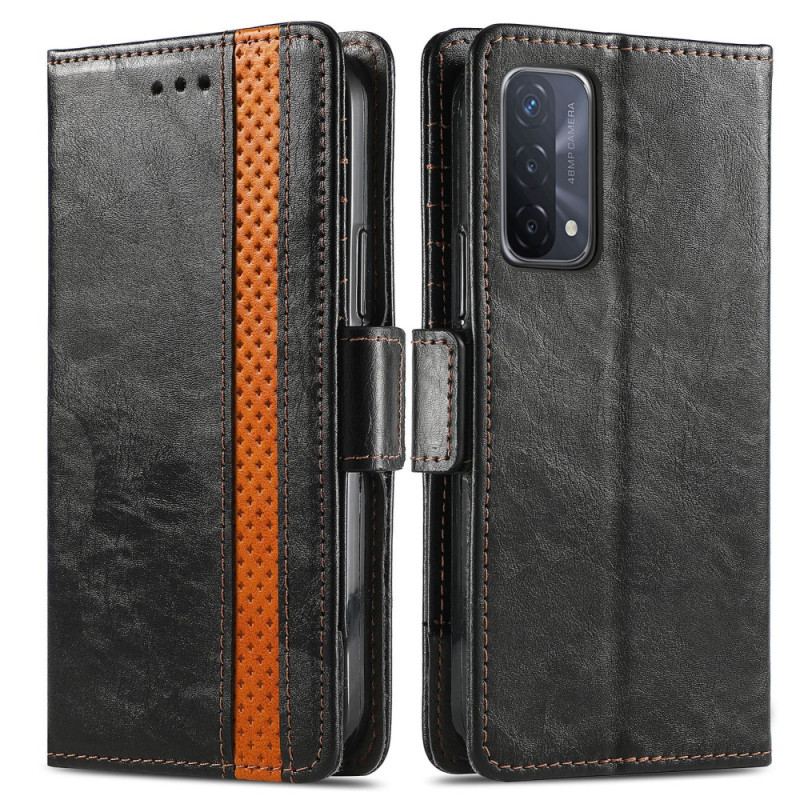 Capa Em Pele Para Oppo A54 5G / A74 5G Fecho Duplo Bicolor