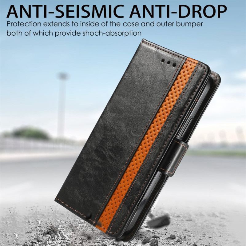 Capa Em Pele Para Oppo A54 5G / A74 5G Fecho Duplo Bicolor