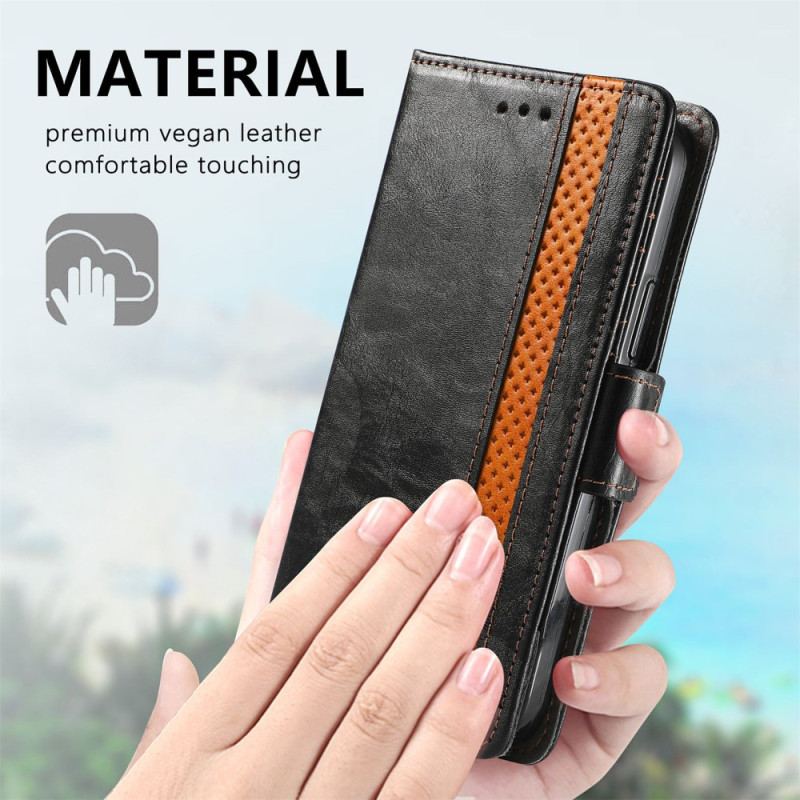 Capa Em Pele Para Oppo A54 5G / A74 5G Fecho Duplo Bicolor