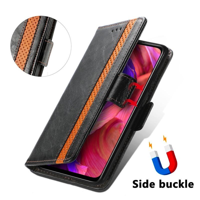 Capa Em Pele Para Oppo A54 5G / A74 5G Fecho Duplo Bicolor