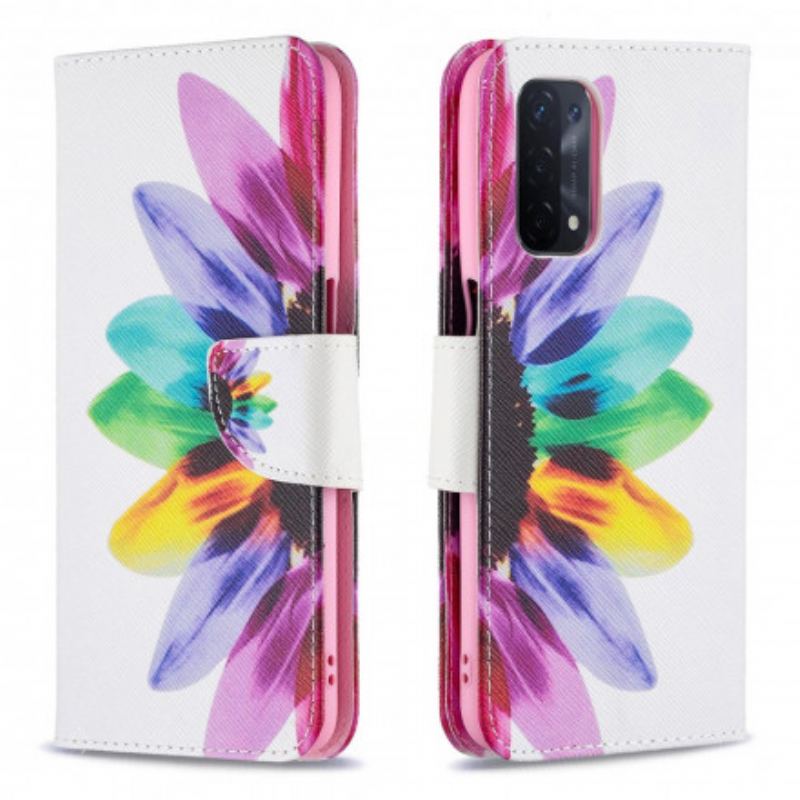 Capa Em Pele Para Oppo A54 5G / A74 5G Flor Aquarela