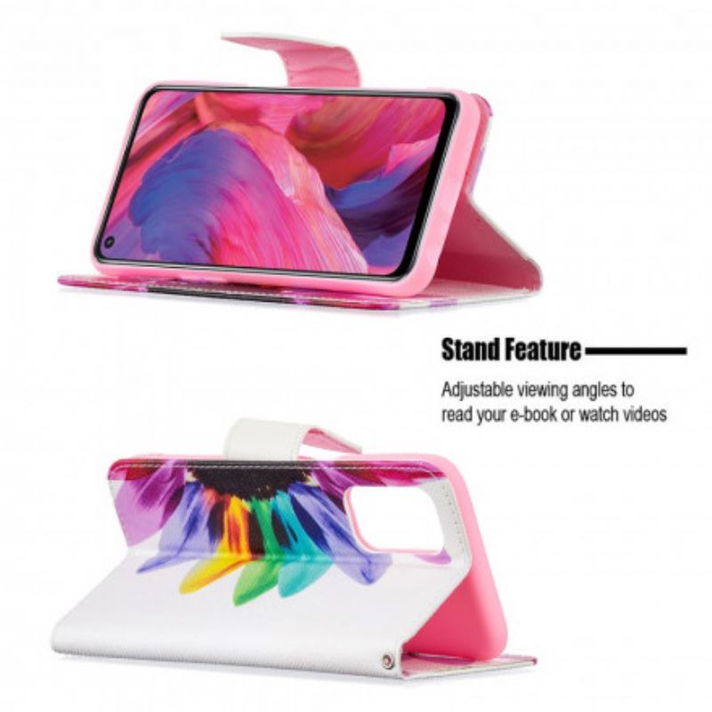 Capa Em Pele Para Oppo A54 5G / A74 5G Flor Aquarela
