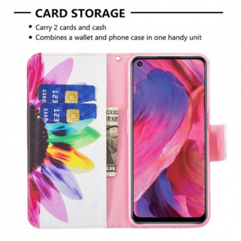 Capa Em Pele Para Oppo A54 5G / A74 5G Flor Aquarela