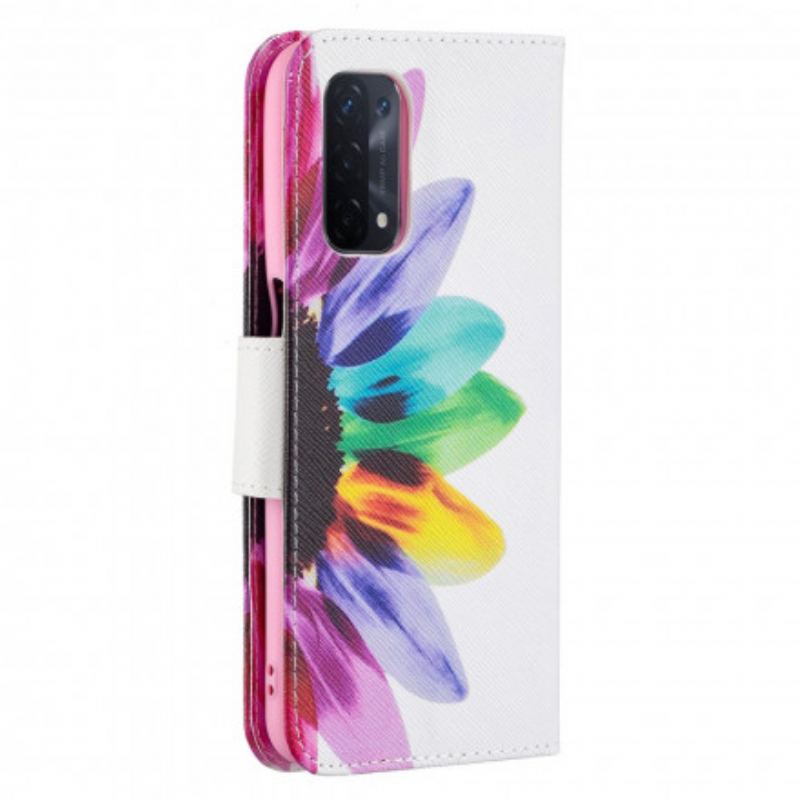 Capa Em Pele Para Oppo A54 5G / A74 5G Flor Aquarela