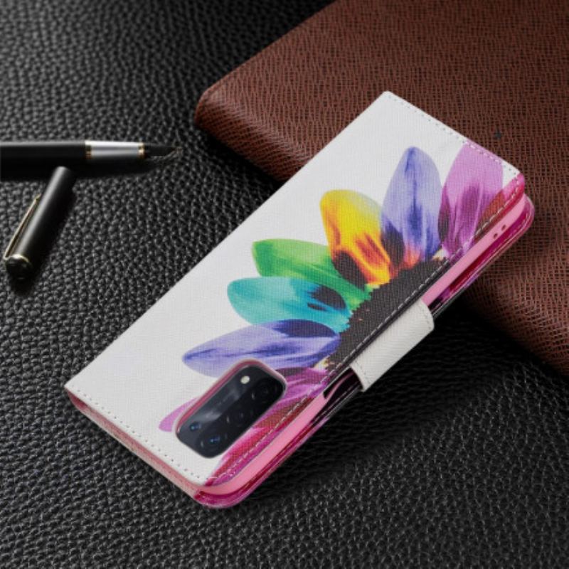 Capa Em Pele Para Oppo A54 5G / A74 5G Flor Aquarela