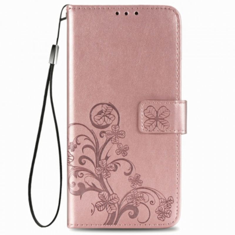 Capa Em Pele Para Oppo A54 5G / A74 5G Trevo-de-quatro-folhas