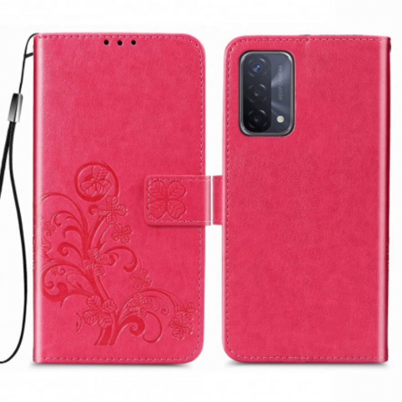 Capa Em Pele Para Oppo A54 5G / A74 5G Trevo-de-quatro-folhas