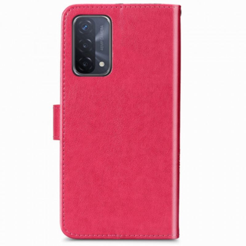 Capa Em Pele Para Oppo A54 5G / A74 5G Trevo-de-quatro-folhas