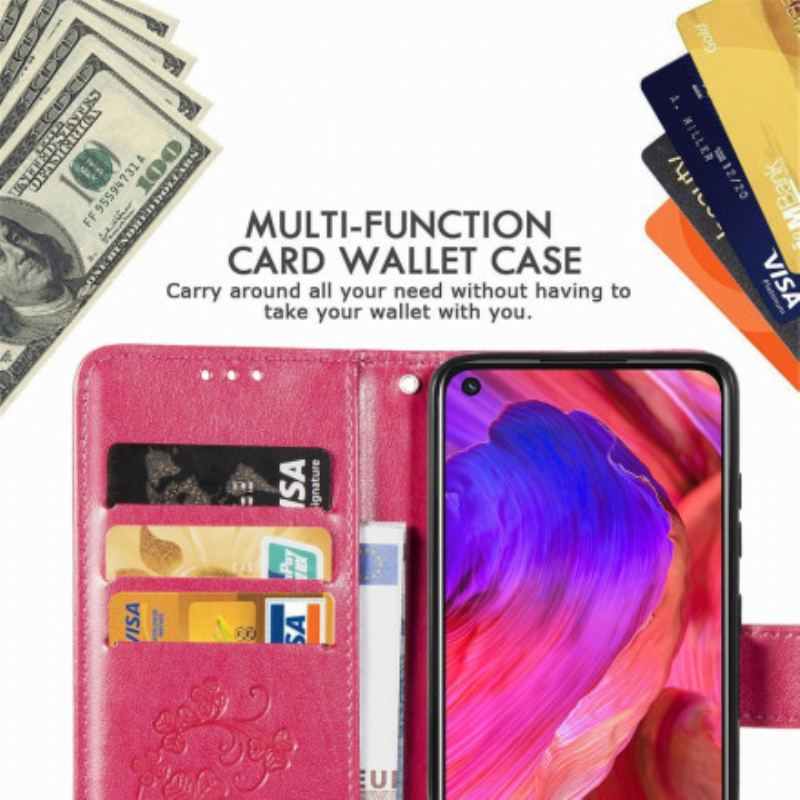 Capa Em Pele Para Oppo A54 5G / A74 5G Trevo-de-quatro-folhas