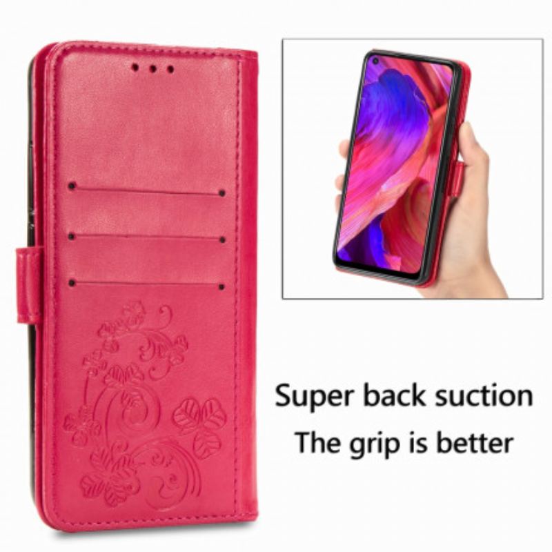 Capa Em Pele Para Oppo A54 5G / A74 5G Trevo-de-quatro-folhas