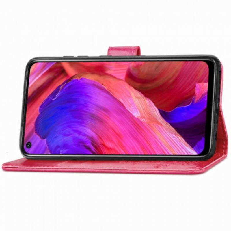 Capa Em Pele Para Oppo A54 5G / A74 5G Trevo-de-quatro-folhas