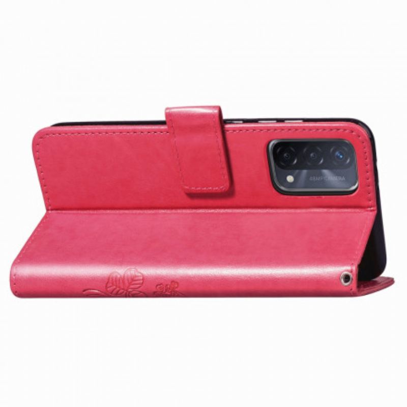 Capa Em Pele Para Oppo A54 5G / A74 5G Trevo-de-quatro-folhas