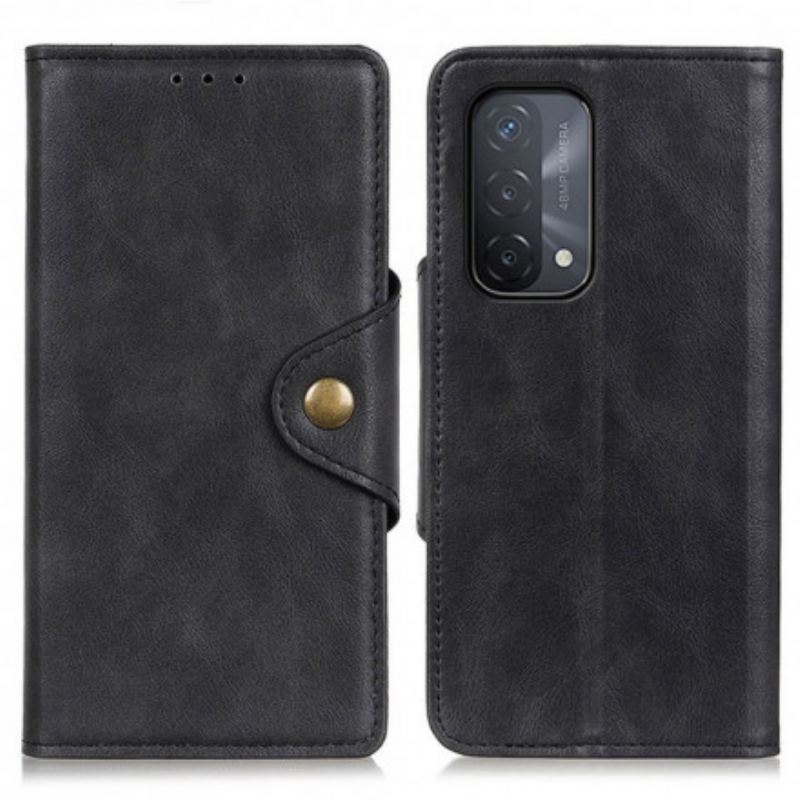 Capa Flip Para Oppo A54 5G / A74 5G Botão De Couro Falso
