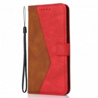 Capa Flip Para Oppo A54 5G / A74 5G Couro Falso Triângulo De Dois Tons