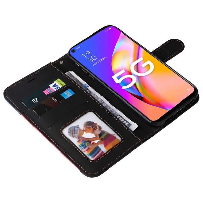 Capa Flip Para Oppo A54 5G / A74 5G Dois Tons Com Alça