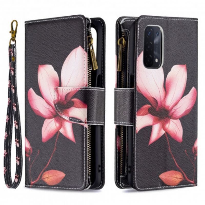 Capa Folio Para Oppo A54 5G / A74 5G Bolso Com Zíper Flor