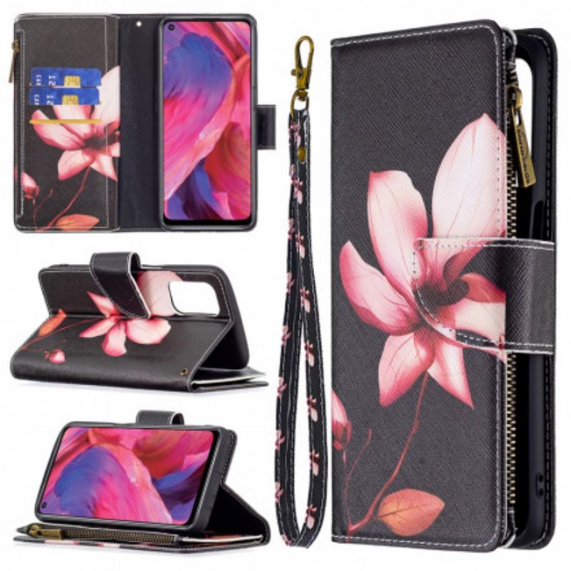 Capa Folio Para Oppo A54 5G / A74 5G Bolso Com Zíper Flor