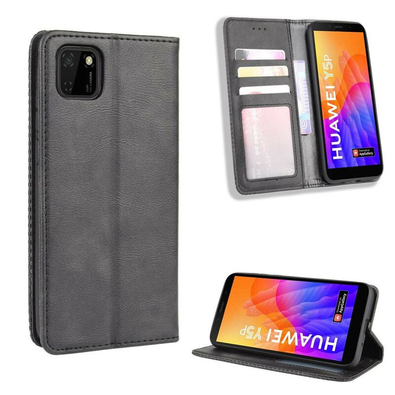 Capa De Celular Para Huawei Y5p Flip Efeito Couro Vintage Estilizado