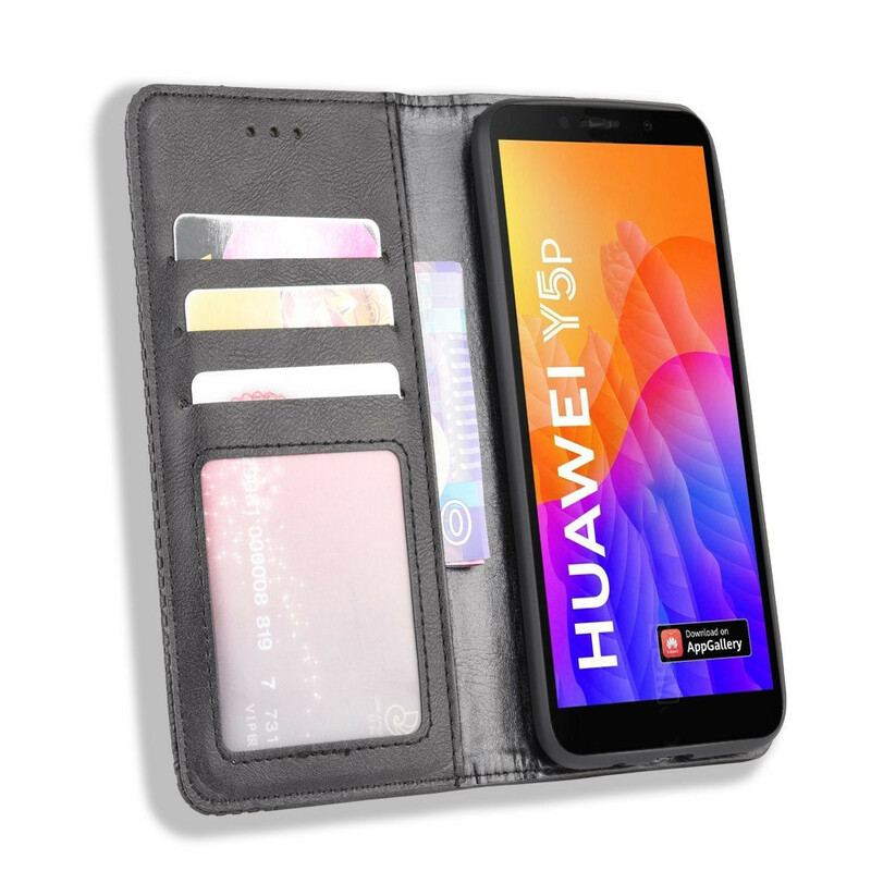 Capa De Celular Para Huawei Y5p Flip Efeito Couro Vintage Estilizado