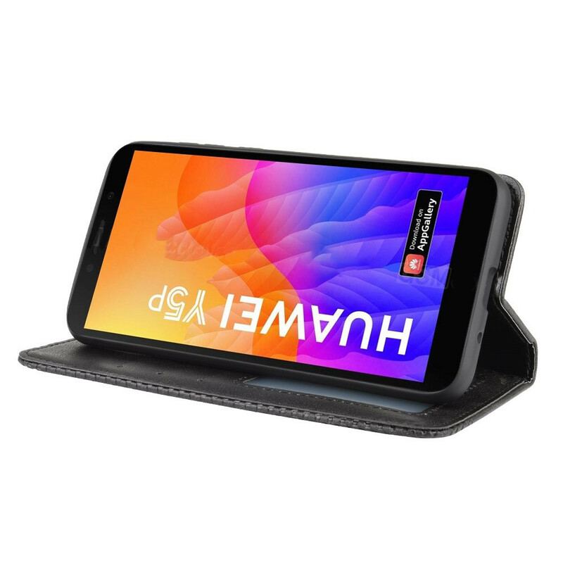 Capa De Celular Para Huawei Y5p Flip Efeito Couro Vintage Estilizado