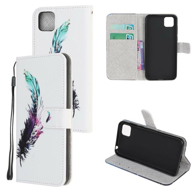 Capa De Couro Para Huawei Y5p De Cordão Pena Com Cordão