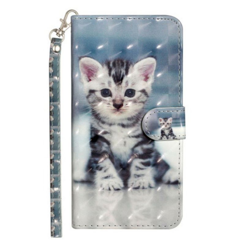 Capa De Couro Para Huawei Y5p De Cordão Pontos De Luz Gatinho Com Alça