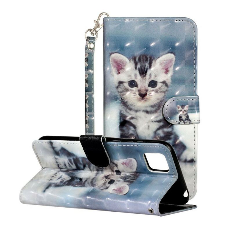 Capa De Couro Para Huawei Y5p De Cordão Pontos De Luz Gatinho Com Alça