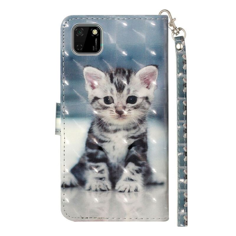 Capa De Couro Para Huawei Y5p De Cordão Pontos De Luz Gatinho Com Alça