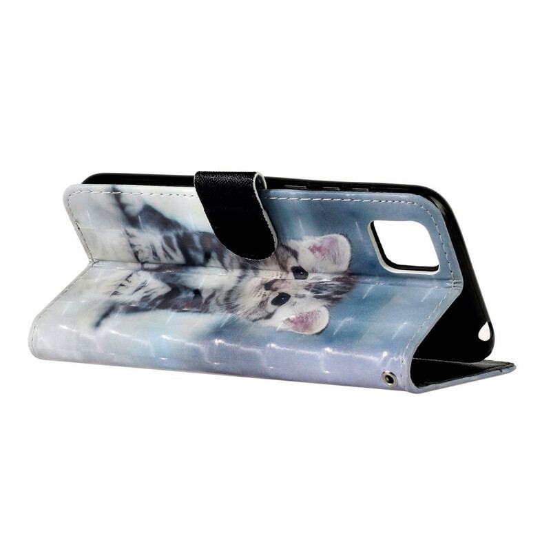 Capa De Couro Para Huawei Y5p De Cordão Pontos De Luz Gatinho Com Alça