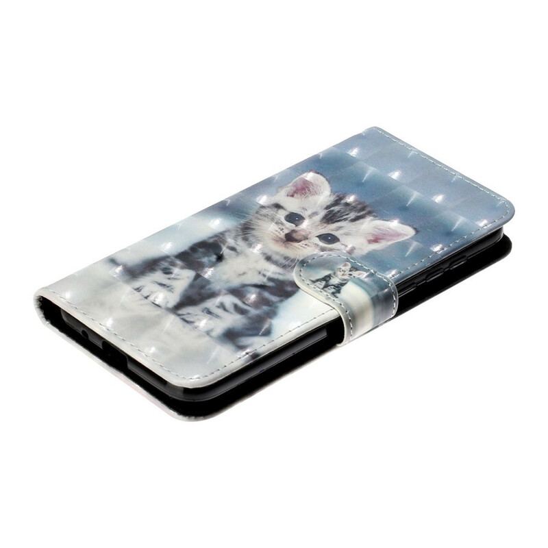 Capa De Couro Para Huawei Y5p De Cordão Pontos De Luz Gatinho Com Alça