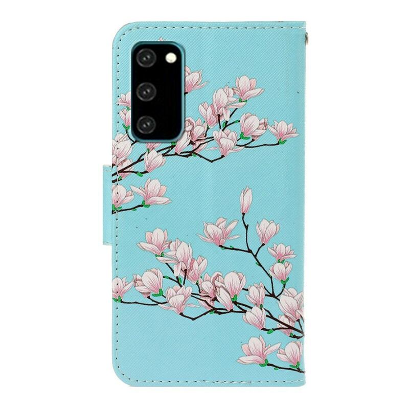 Capa De Couro Para Samsung Galaxy S20 De Cordão Arbusto Strappy