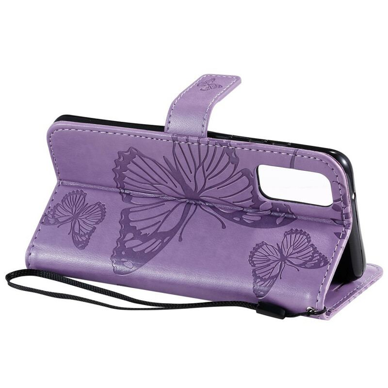 Capa Flip Para Samsung Galaxy S20 De Cordão Borboletas Gigantes