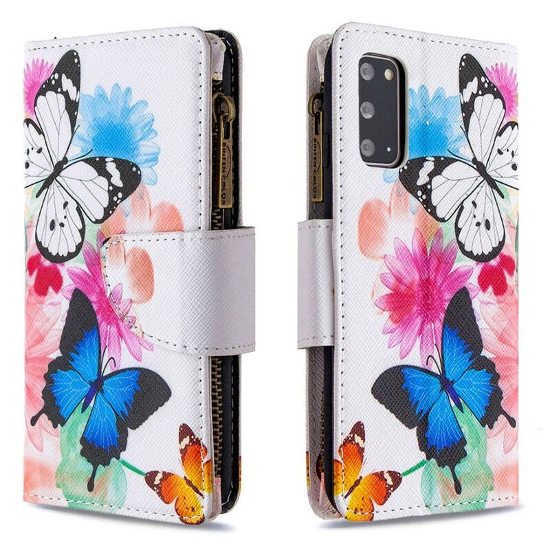 Capa Folio Para Samsung Galaxy S20 Bolso Com Zíper De Borboletas