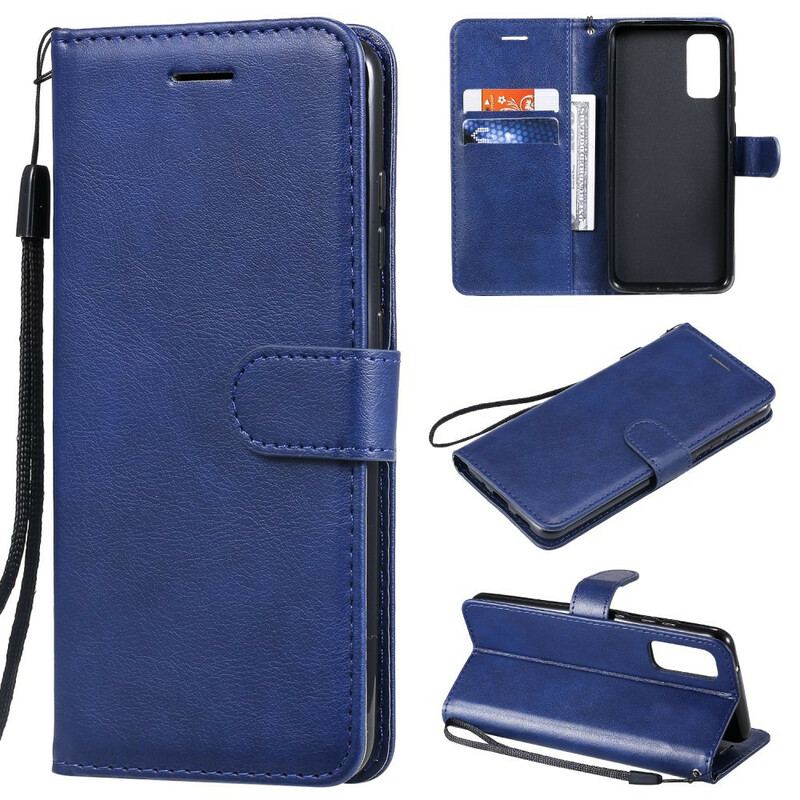 Capa Folio Para Samsung Galaxy S20 De Cordão Efeito De Couro Com Tiras