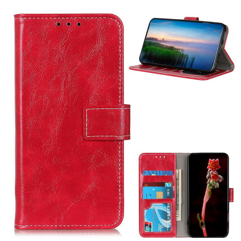 Capa De Couro Para Samsung Galaxy A02s Costuras Brilhantes E Visíveis