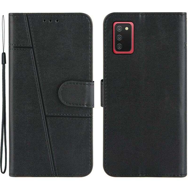 Capa Flip Para Samsung Galaxy A02s De Cordão Strappy Geo Leather Effect